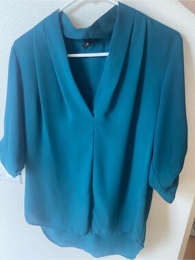 Mossimo Supply Co. Teal V-Neck Draped Blouse